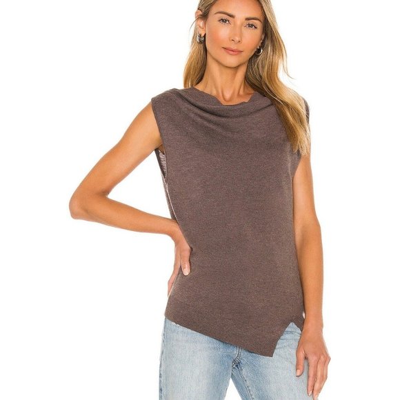 Brochu Walker Womens Nohr Off Shoulder Drape Shirt Beige Sleeveless Asymmetric S - Picture 1 of 6